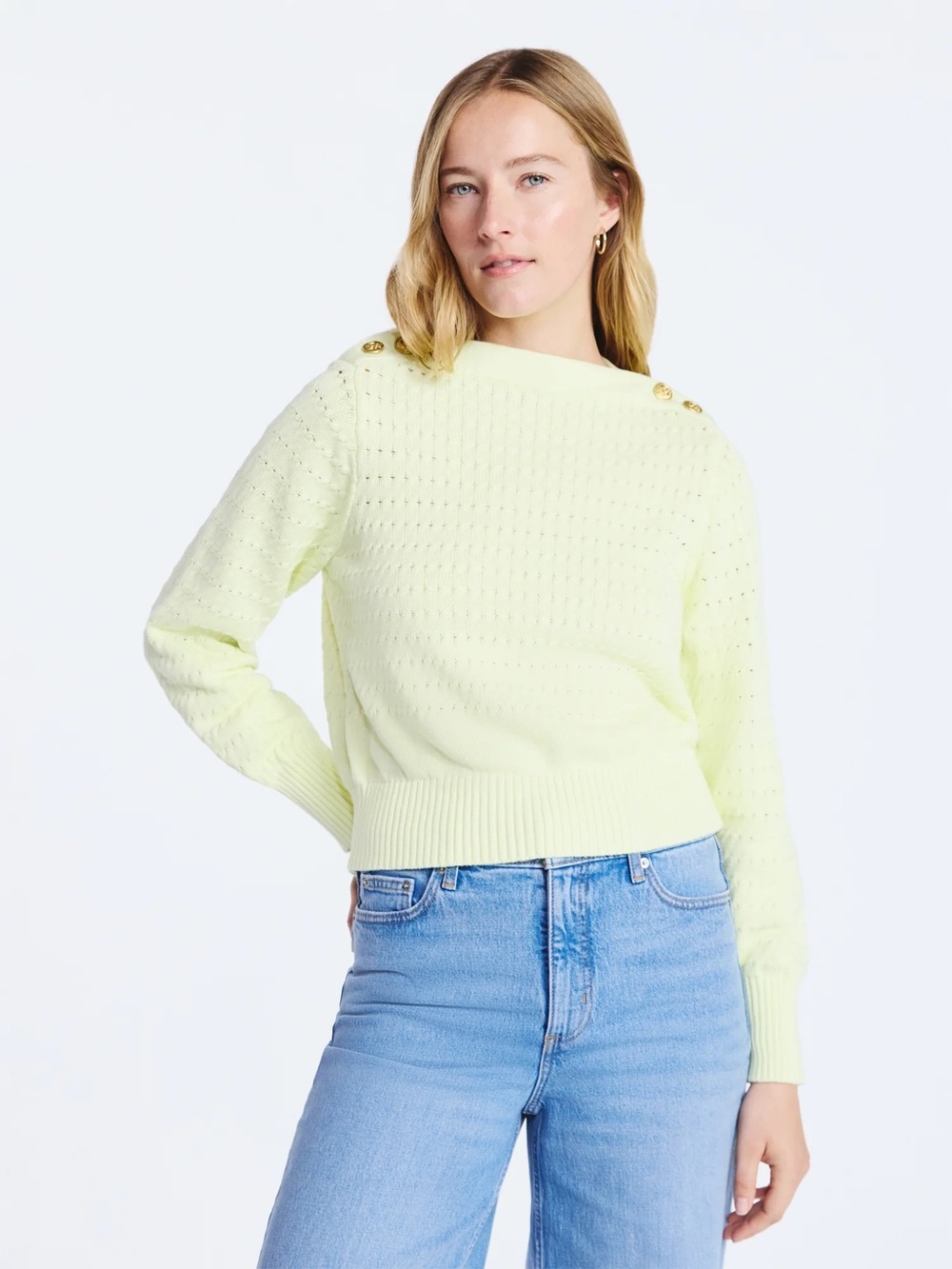Pale yellow textured knit Crewneck Sweater